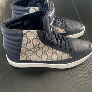 Gucci Black Leather High-Top Sneakers